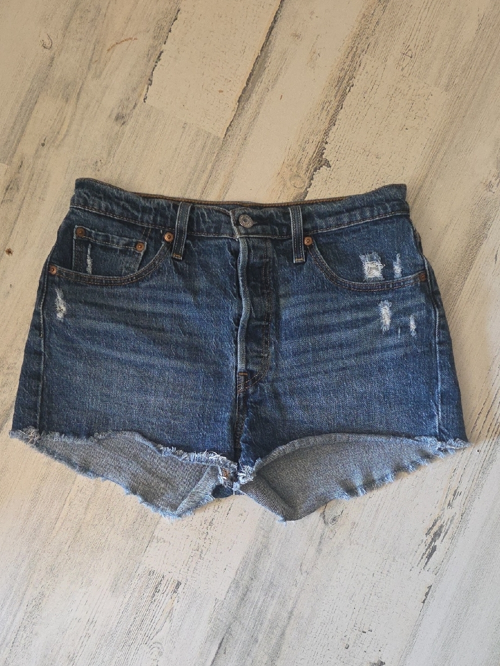 Levi's 501 Dark Blue Distressed Denim Cutoff Shorts Sz W29